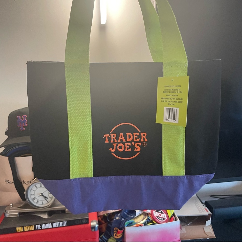 Trader Joe's Black and Purple Tote Bag